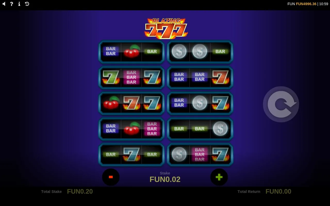 Blazing 777 base game at round 66 after sixty-five rounds of small-stake play