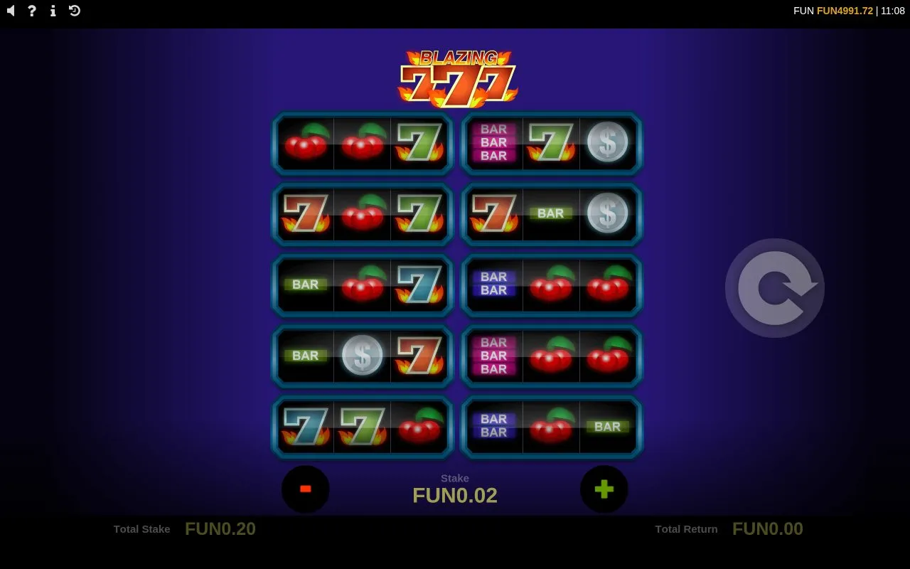 Blazing 777 result screen around the largest single-round swing in the sample