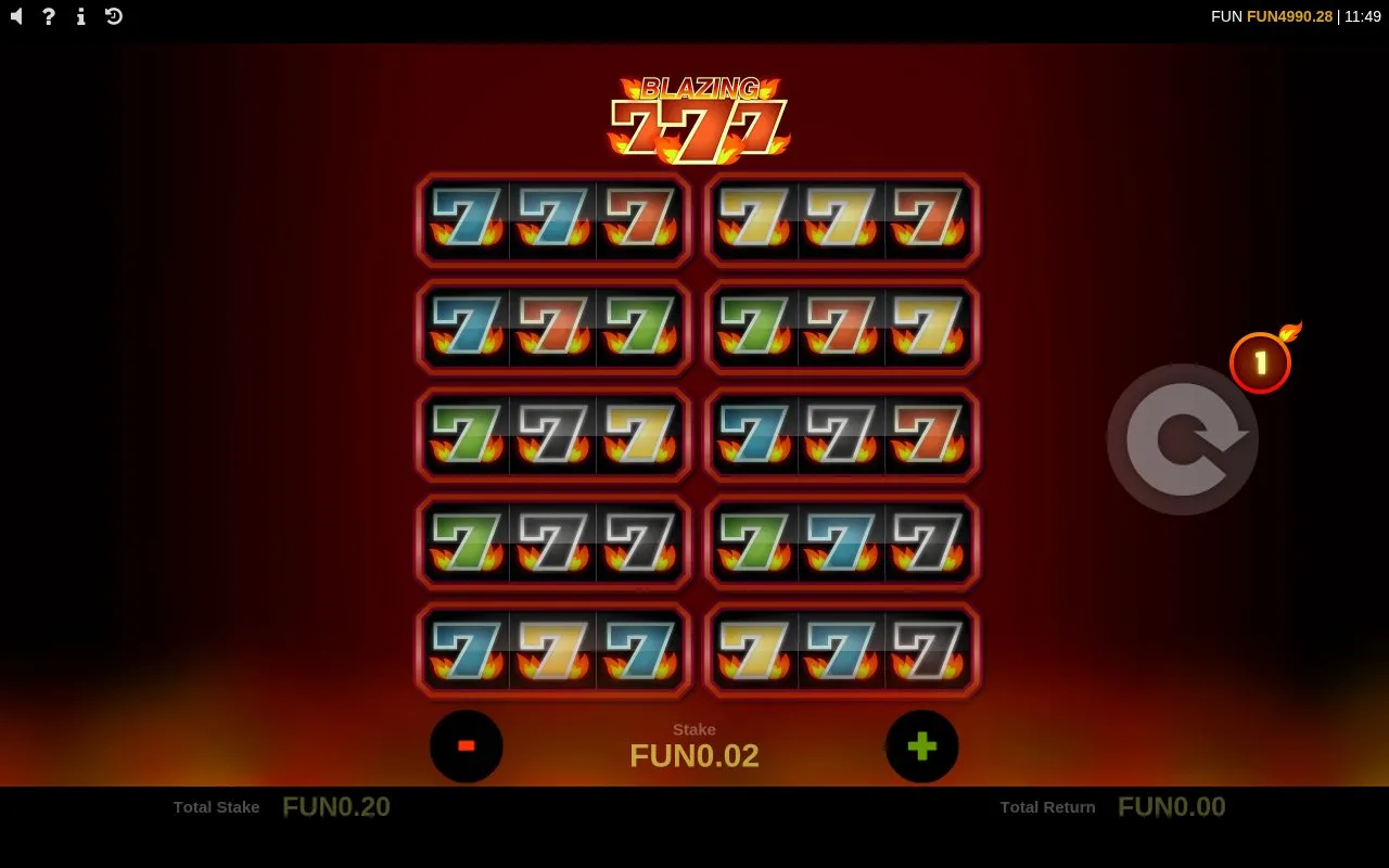 Blazing 777 game state at round 897 near the end of the demo evaluation