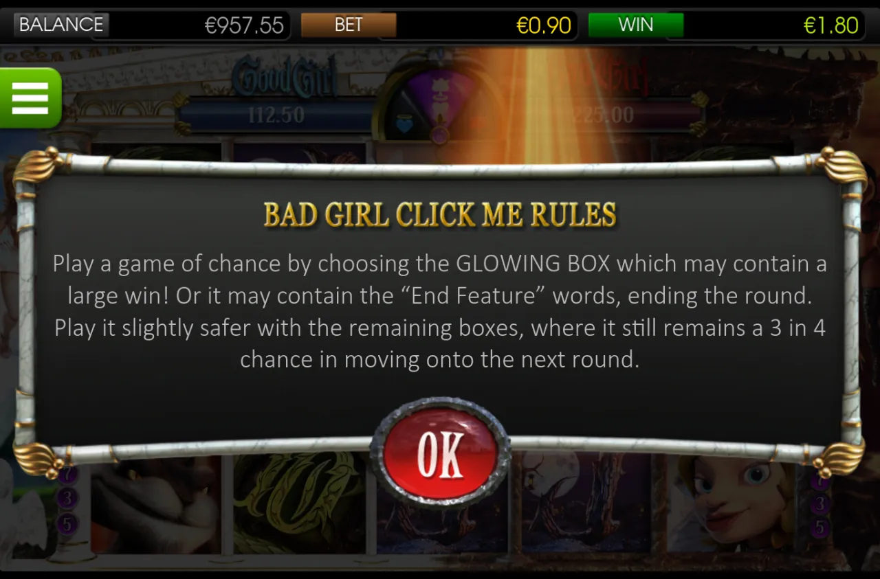 Bad Girl Click Me pick-game with glowing and plain boxes to choose from