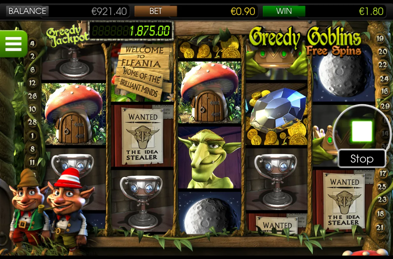 Free Spins reels with a 1.80 line win lit and goblins cheering