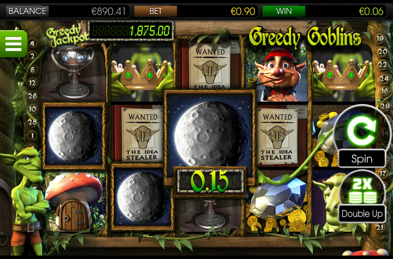 Stacked moons paying 0.06 with the Double Up button showing
