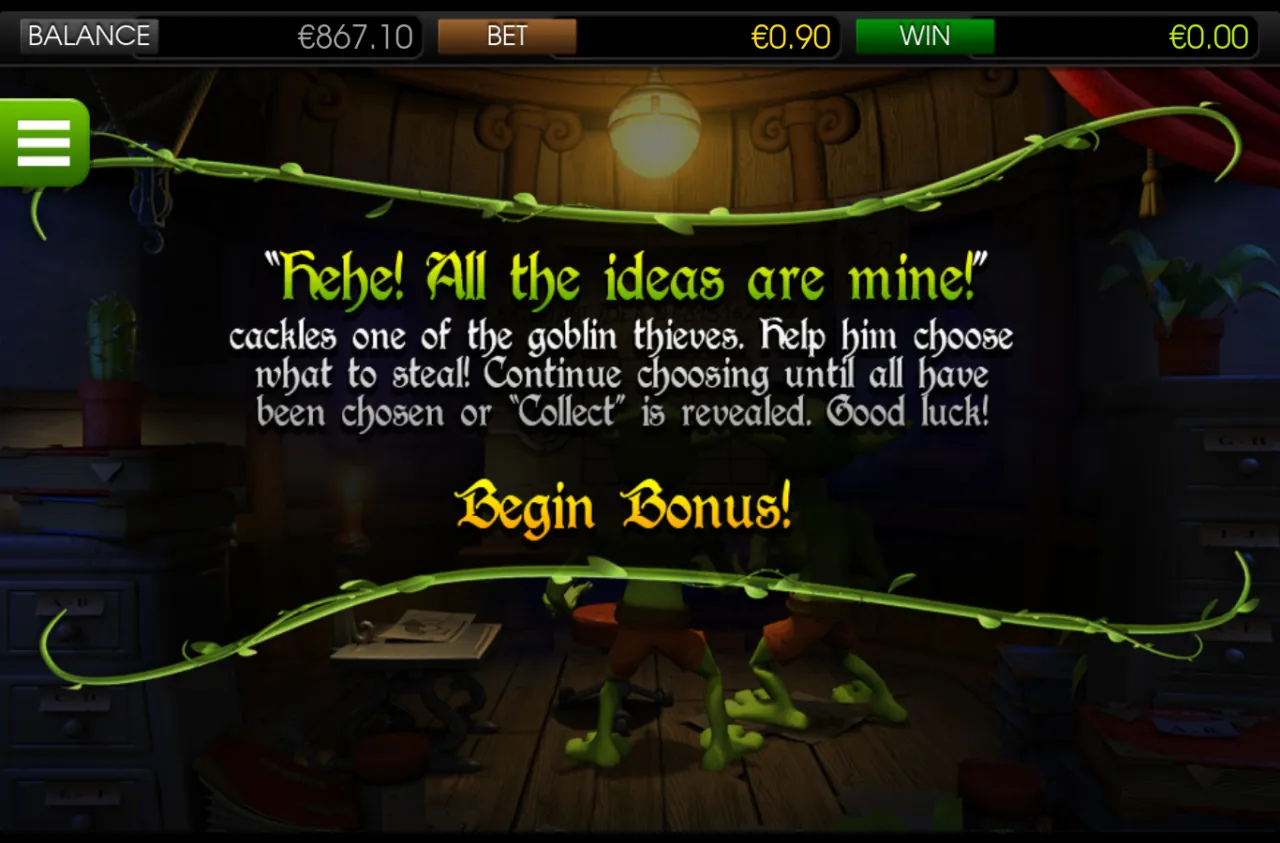 The Idea Stealer goblin over a Begin Bonus prompt