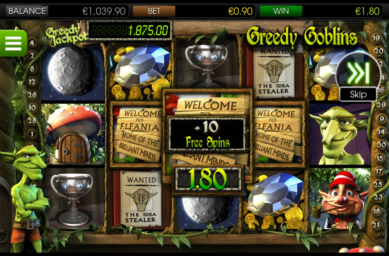 Three Welcome to Elfania signs awarding plus ten free spins