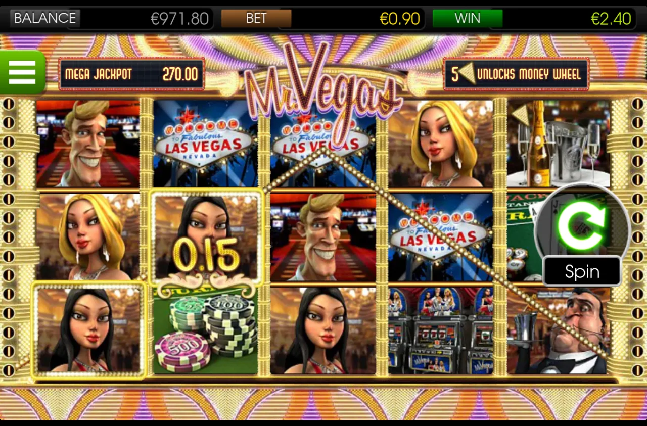 Blonde showgirl line along the bottom row with the payline lights lit
