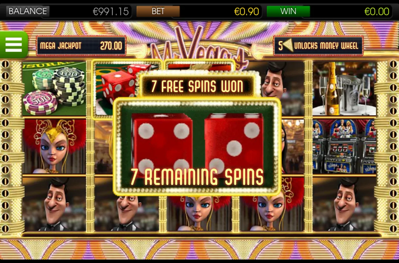 Marquee reading 7 Free Spins Won after a red dice scatter