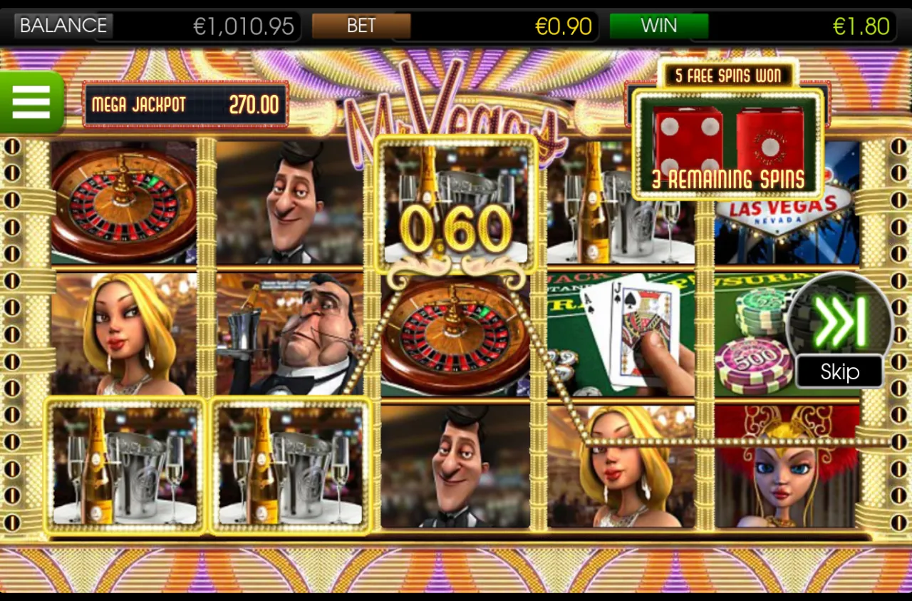 Champagne-bucket symbol on the centre reel during a free-spins round
