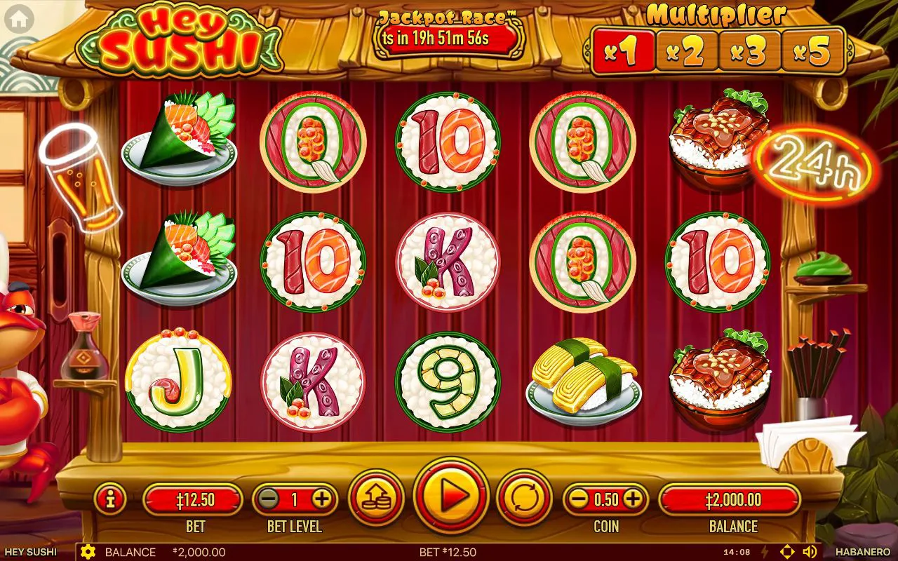 Jackpot Race progressive banner with countdown timer above the reels