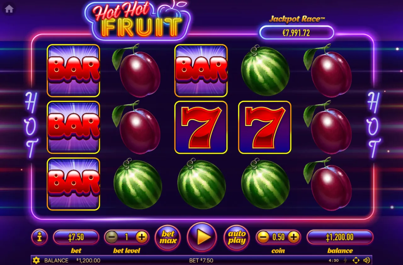 A full BAR stack on the left with two red Sevens centred