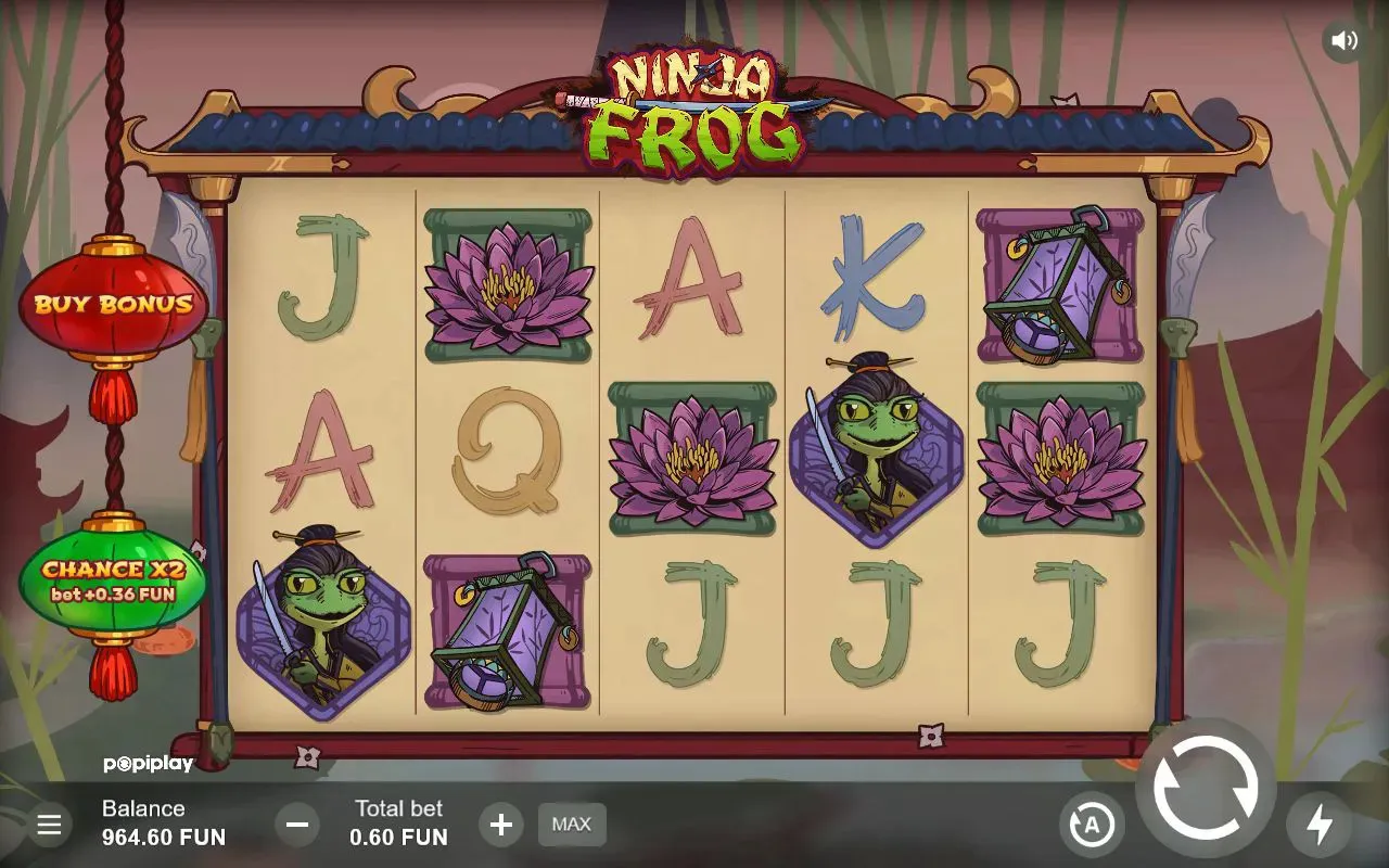 Base board thick with royal lows and purple lotus scrolls, green ninja frog in its hexagon frame