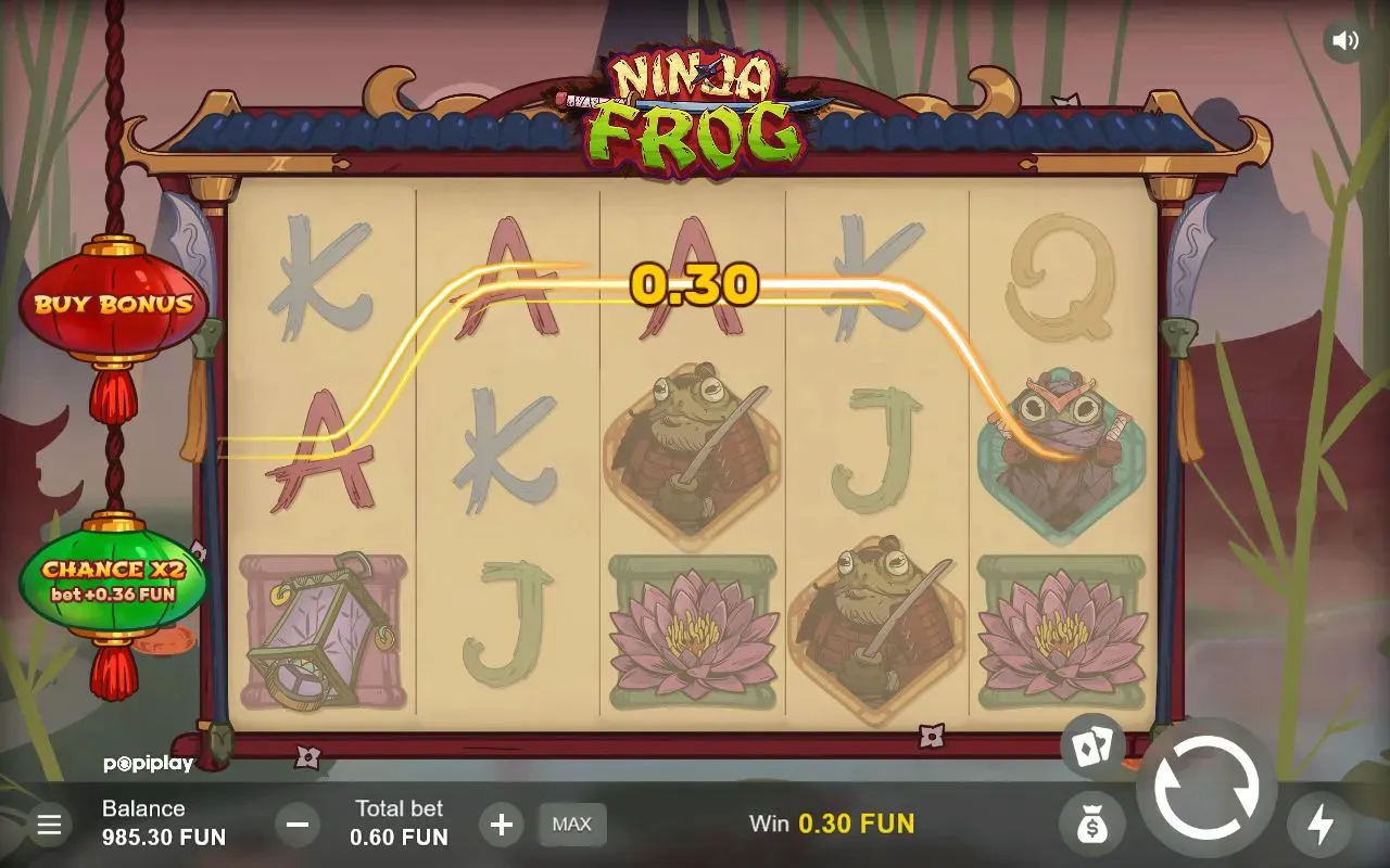 Small fraction-of-stake win on a royal-card line arcing across an otherwise low-symbol board