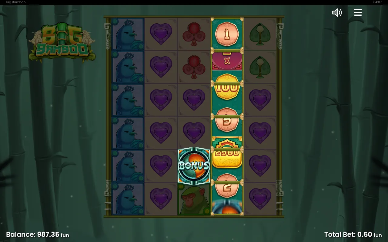A reel stacked with cash coins including a 2500 value and a bonus disc