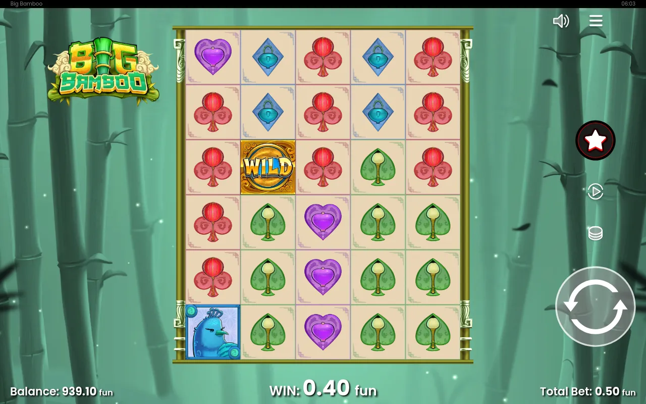 A golden wild on the left of the grid paying a small connected group worth 0.40