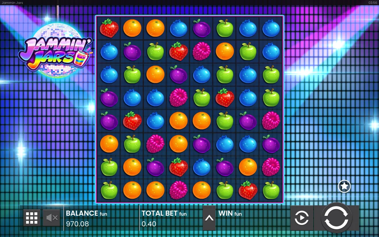 A flat eight-by-eight grid with no winning group, balance 970.08