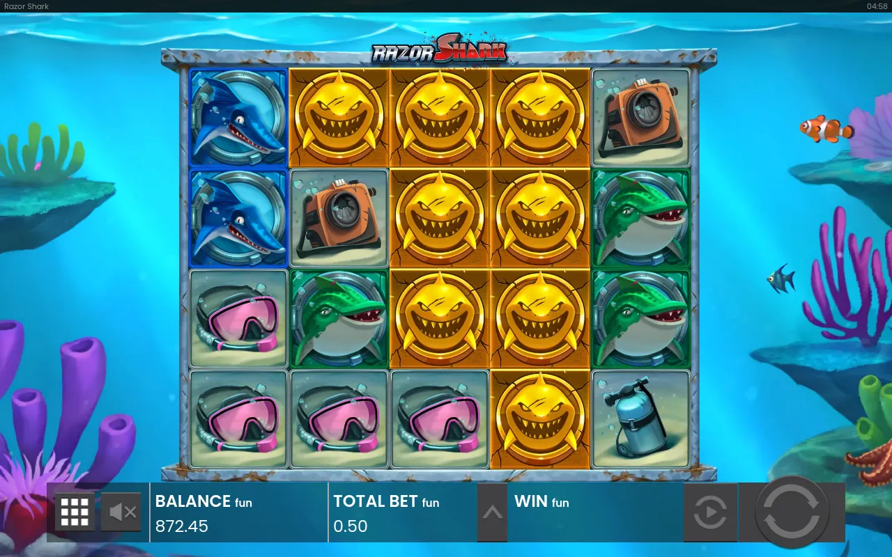Three reels filled with golden Razor Reveal sharks